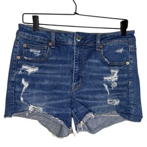 American Eagle Women’s Sz 12 Hi Rise Shortie Shorts Super Stretch Distressed